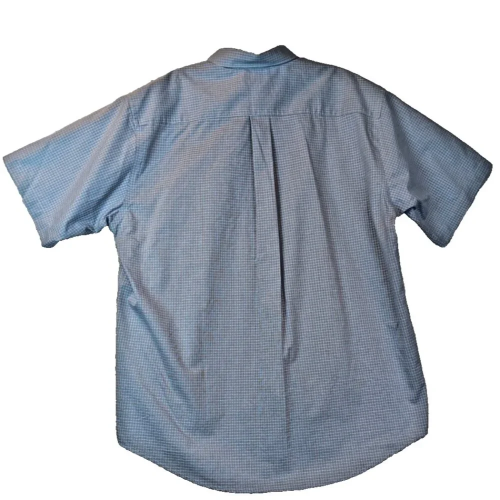 Geoffrey Beene Mens XL Wrinkle Free Blue With‎ White Squares Shirt Button Up